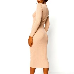 Longsleeve ribbed tan turtleneck dress